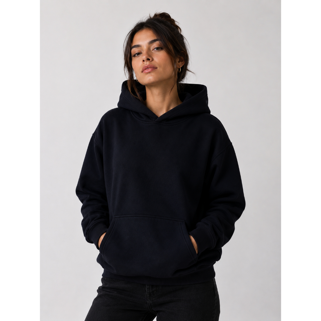 Casaco Moletom Canguru PRETO Unissex Feminino Masculino Casaco Flanelado Blusa de Frio Algodão Liso Sem Estampa Algodão