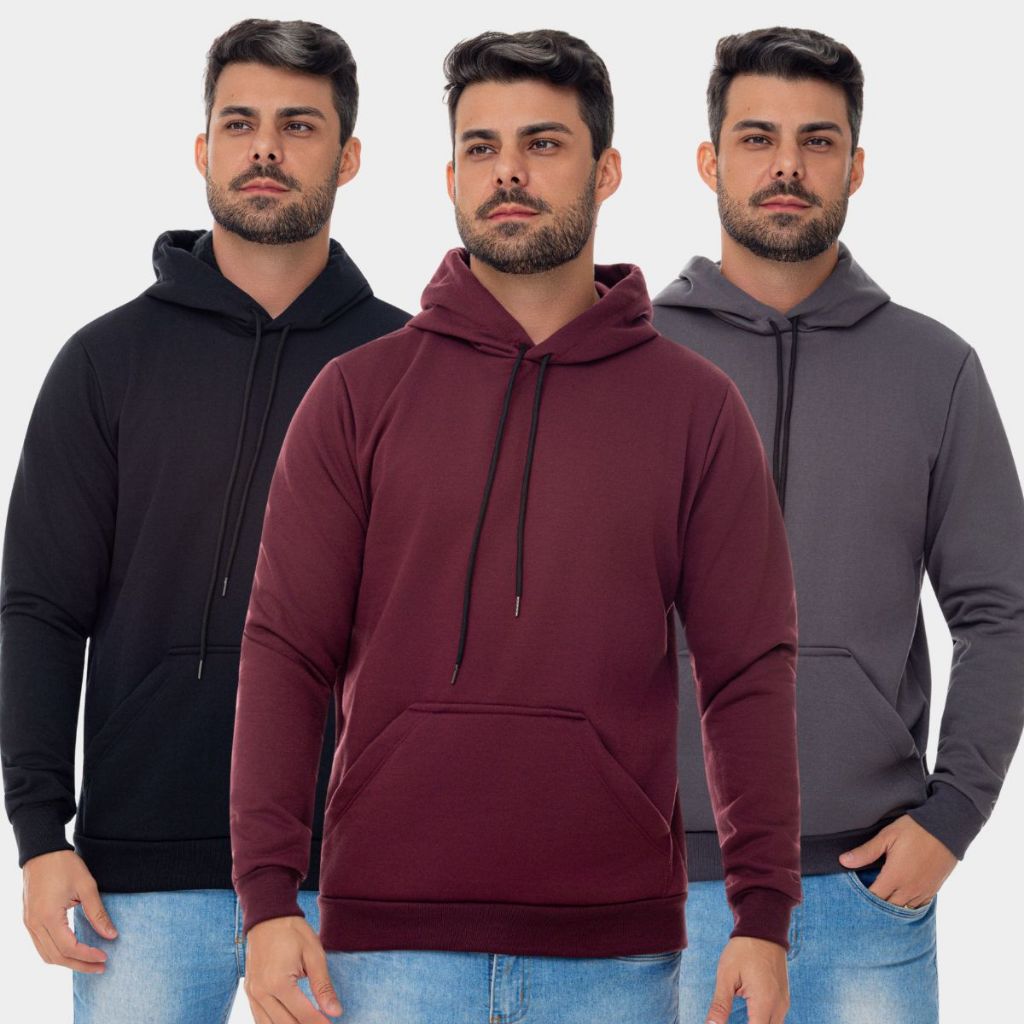 Moletom Moleton Casaco Blusa De Frio Liso Unissex Com Bolso Capuz Cordão Macio Algodão Confortável