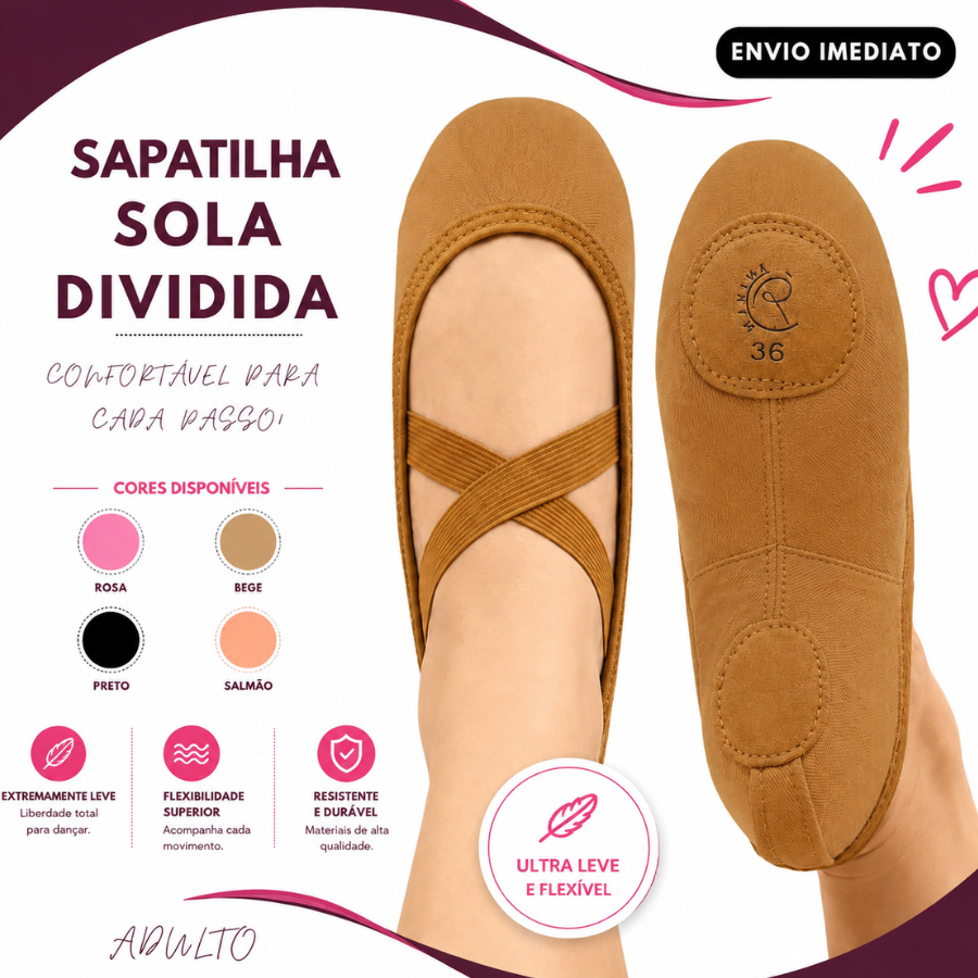 Sapatilha Ballet Meia Ponta Pluma Lona Stretch Sola Dividida 28 ao 44