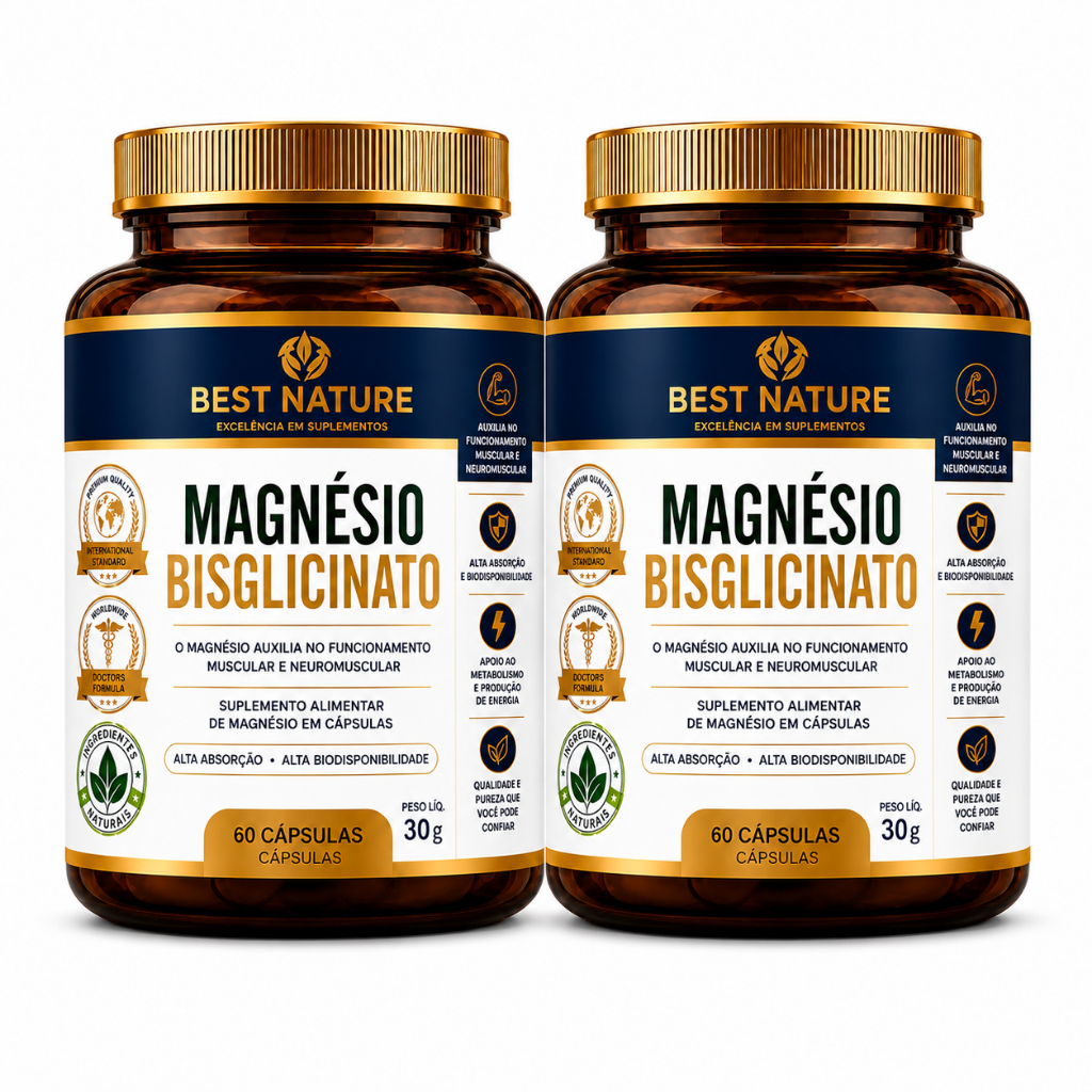 2x Magnesio Bisglicinato 350mg 60 Caps Best Nature, Detergente Natural Para Veias e Coleterol