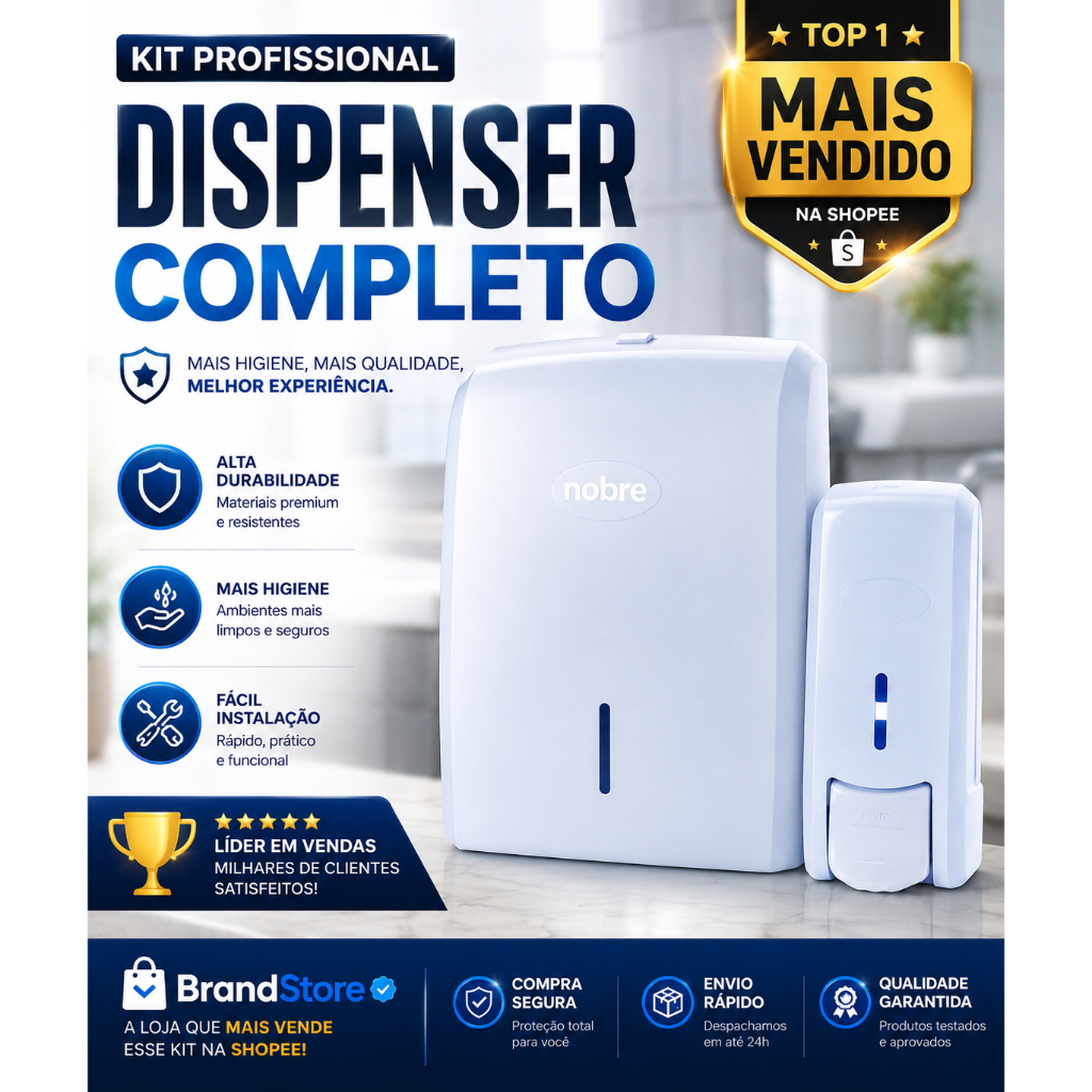 Kit Dispenser Papel Toalha Interfolha e Sabonete Líquido Nobre Banheiro Comercial Profissional