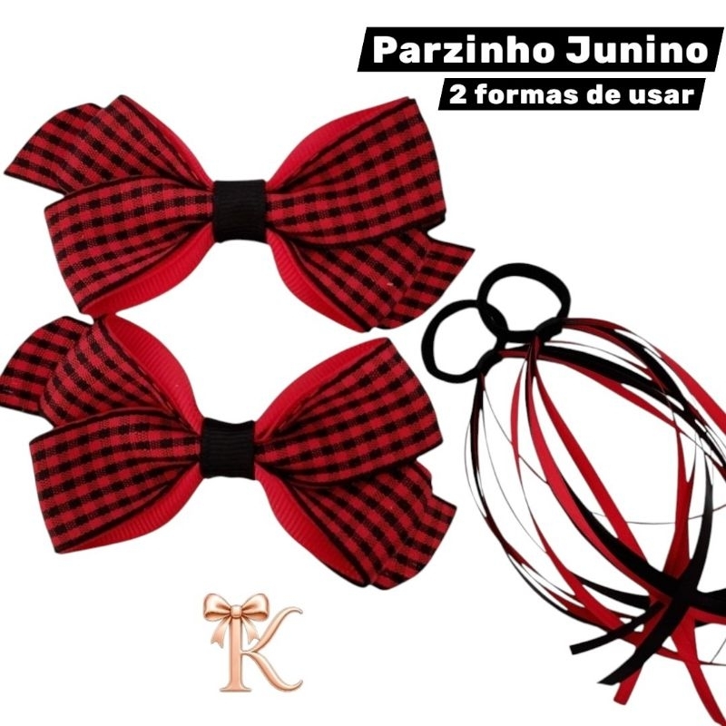 Parzinho Laço Junino Xadrez Infantil com Tassel Xuxinha Removível 4 Cores