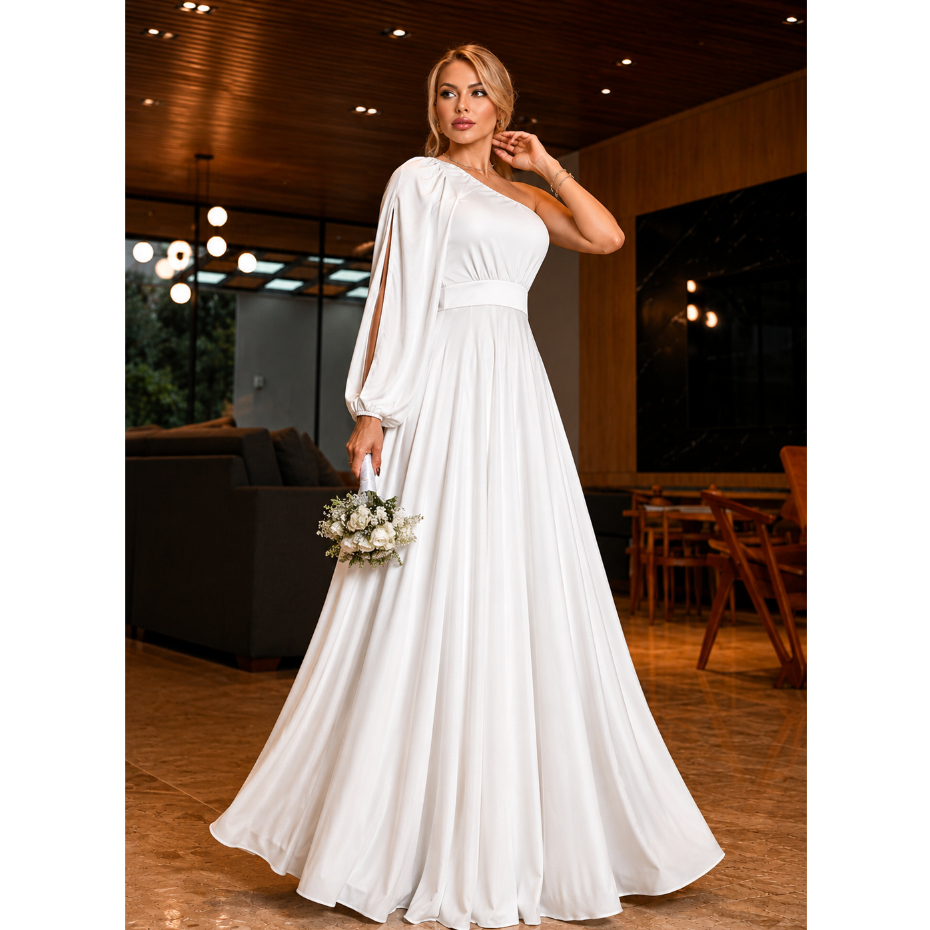 Vestido Social Longo Festa Elegante  Casamento Noiva  Batizado Nula Manga Ana Bela