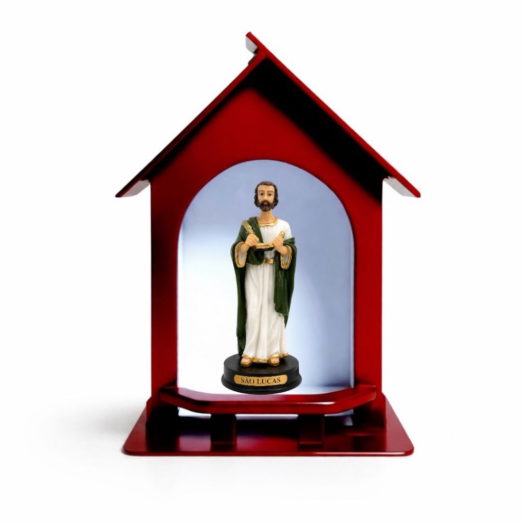 Imagem São Lucas Resina 15cm Com Oratorio Madeira Capela