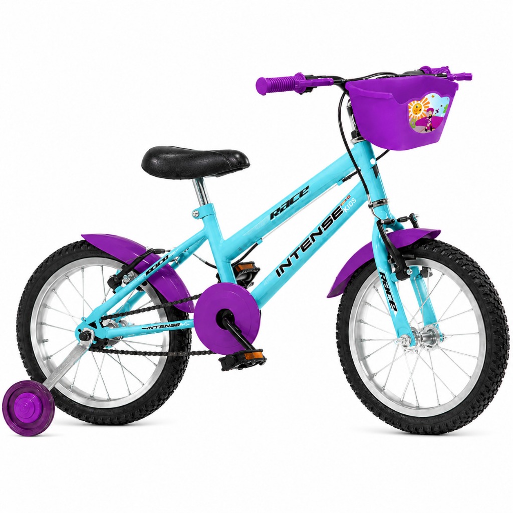 Bicicleta infantil Aro 16 V-brake Meninas com rodinha Colorida quadro Aço Carbono Intense Kids Cor Azul/Violeta