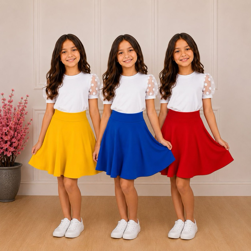 Saia INFANTIL Meia Godê SOB ENCOMENDA!! Rodada Moda Feminina Midi Moda Evangélica Várias Cores Lisa