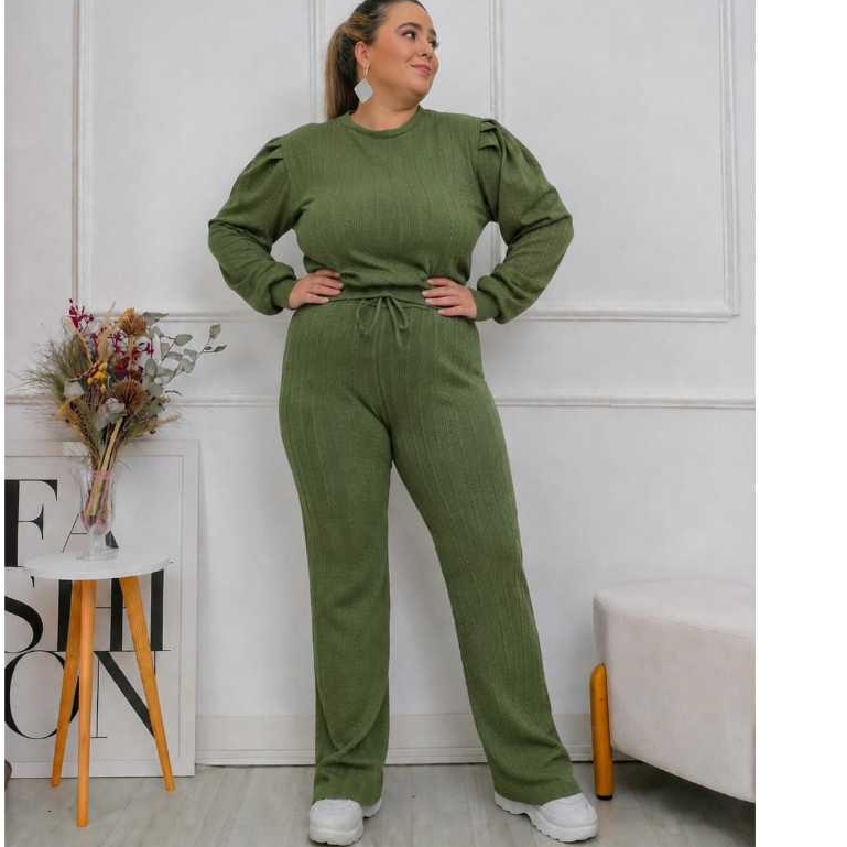 Conjunto Feminino Ribana Plus Size Blusa e Calça para inverno