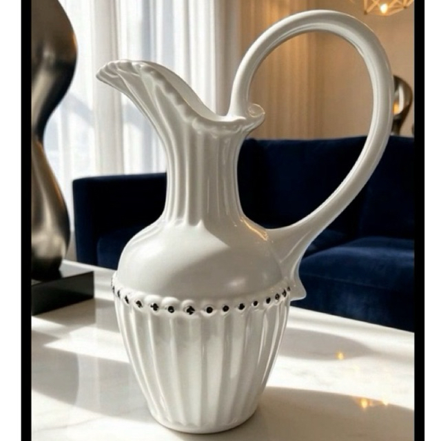 Vaso Luxo ânfora silver pérola com filetes de espelho