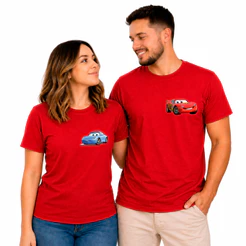 Kit Casal 2 Camisetas Divertidas McQueen Sally Presente Namorados Combinando Amor Criativo