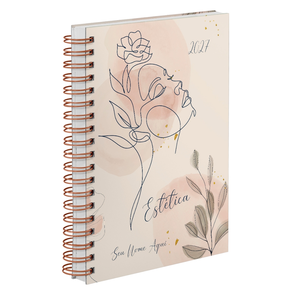 Agenda Comercial 2027 Capa Dura Personalizada Estética Flower Face Nude