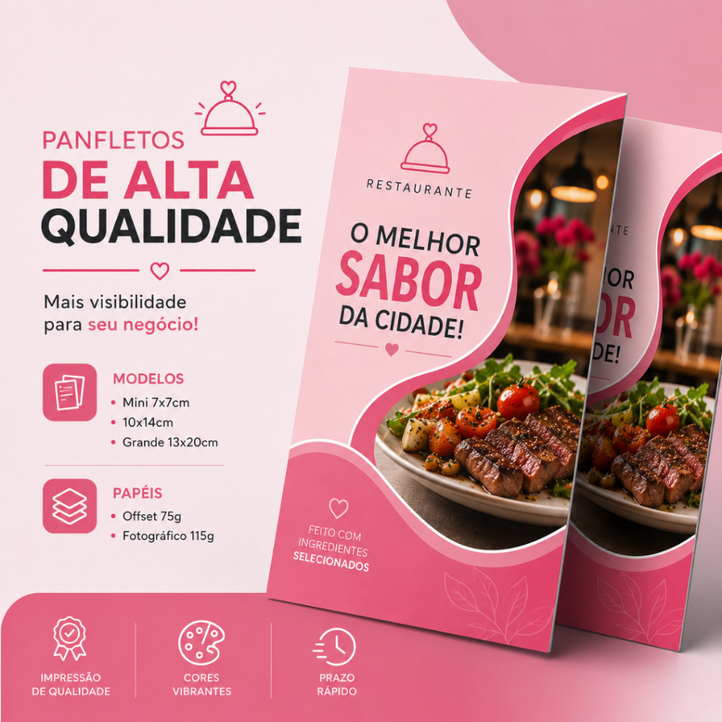 50 ou 100 Panfletos Flyer folheto de divulgaçao Personalizados 10x15/ 7x7/13x20 frente e verso ou so frente/brilho liso