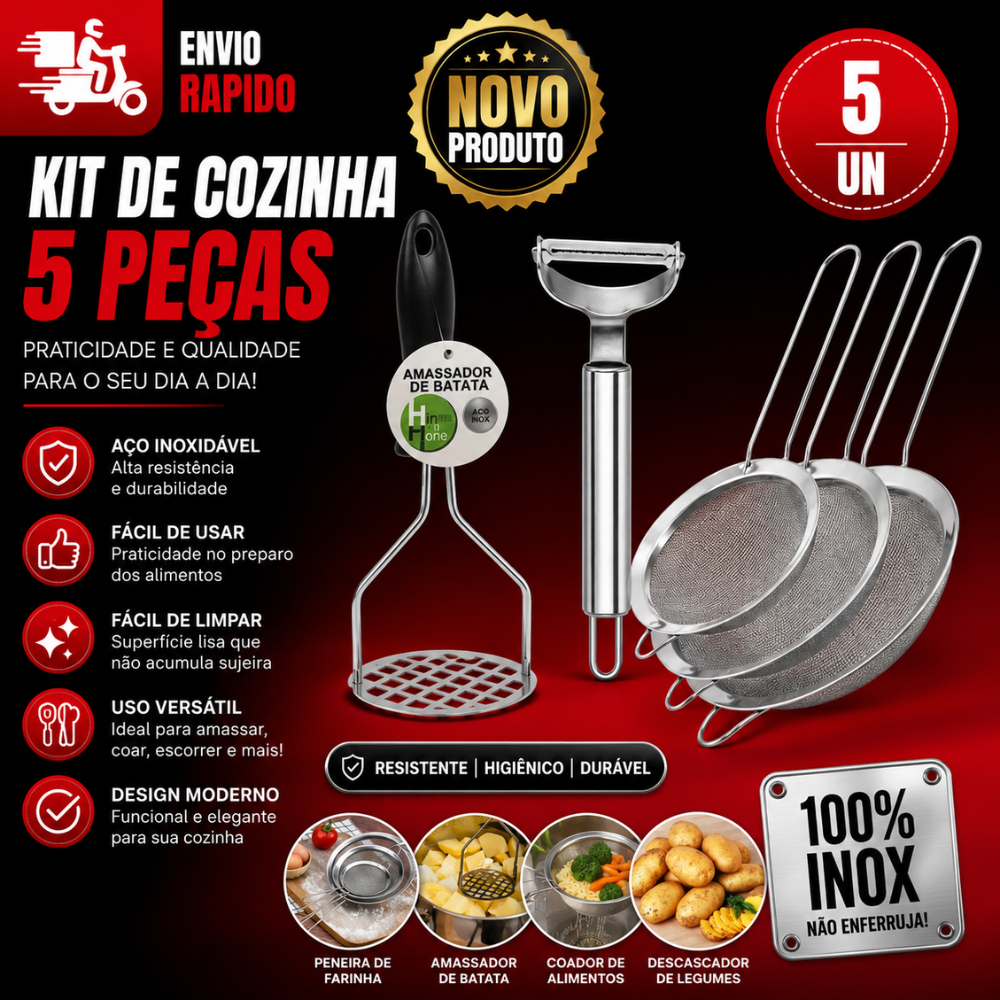 Kit5 Amassador Batata+ Descascador legumes+ 3Peneiras PMG/ Kit 2 Descascador + Amassador Batata