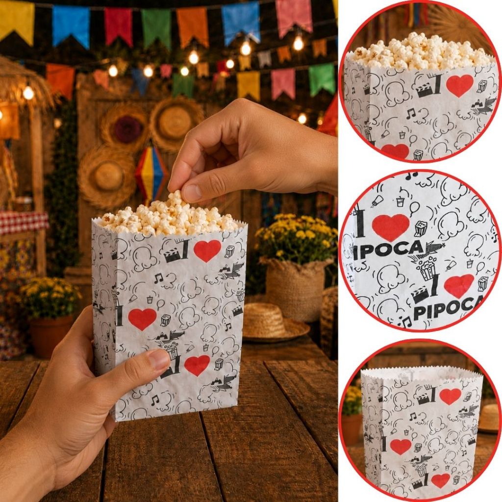 100 SACO SOS PIPOCA GOURMET  P EU AMO PIPOCA (12X7X16CM) (PLUMA)