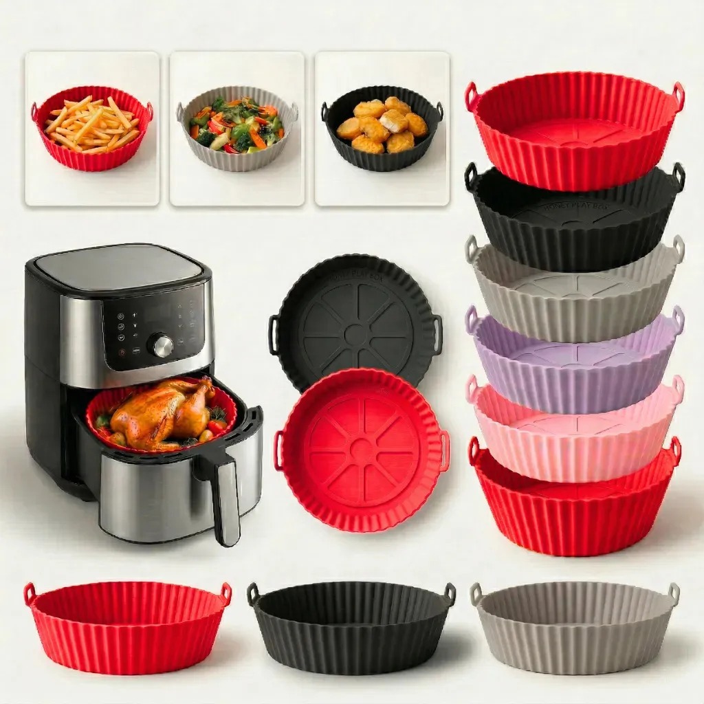 Kit 2 Forma Silicone Air Fryer Antiaderente Reutilizável Antiderrapante Cesta Assadeira Forno Cozinha Fácil Limpar Resis