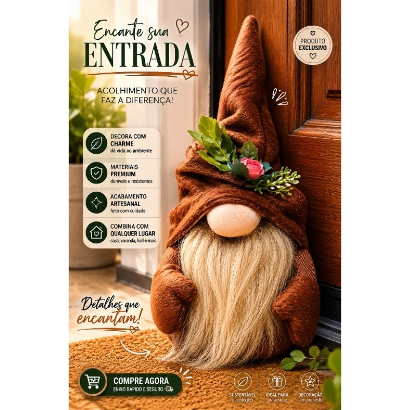 Gnomo da sorte,peso ,trava, porta, enfeite, decoração mística,Premium para Sala Quarto e Entrada,28cm, cores variadas.