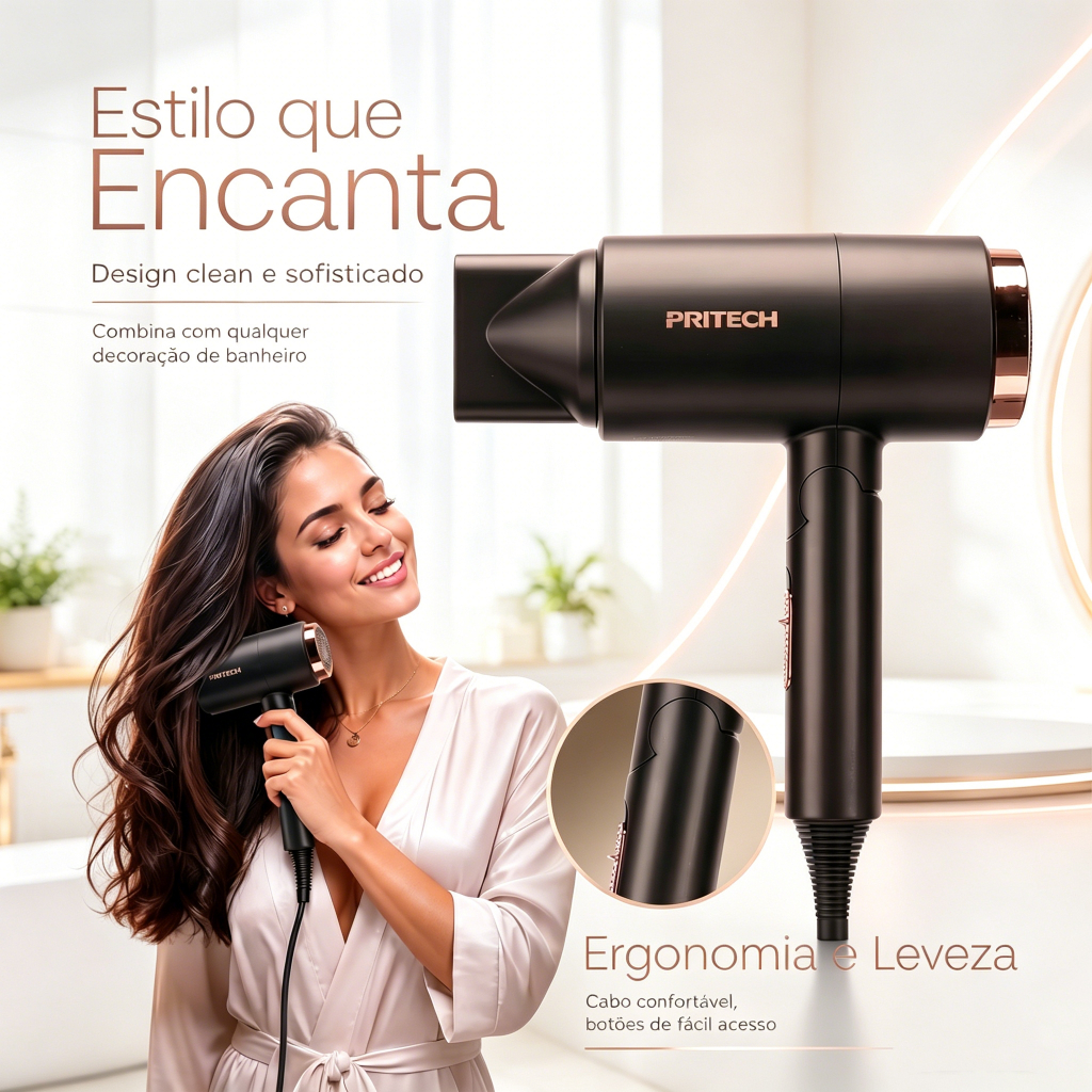 Secador Pritech Retrátil  127V Preto 2 velocidades 1800W