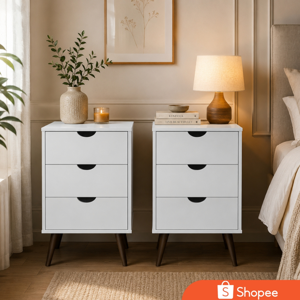 Kit 2 Mesa De Cabeceira Com 3 Gavetas Para Quarto Escritorio Grécia Plus Multiuso Estilo Retrô Criado Moderno