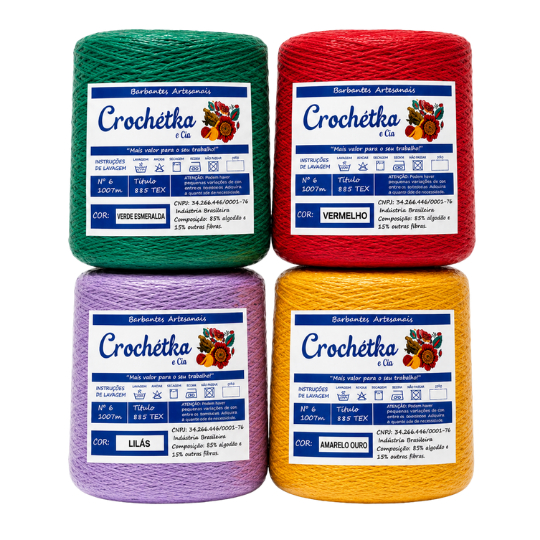 Kit 4 Cones Barbantes Crochétka 1kg Para Crochê e Artesanatos, Qualidade E Maciez - fio 6 ou fio 8