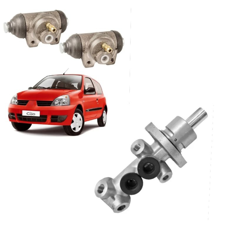 kit 1 cilindro mestre de freio/1 par de cilindro de rodas Renault Clio 1.0/1.6 ano 2000 a 2013 sem ABS