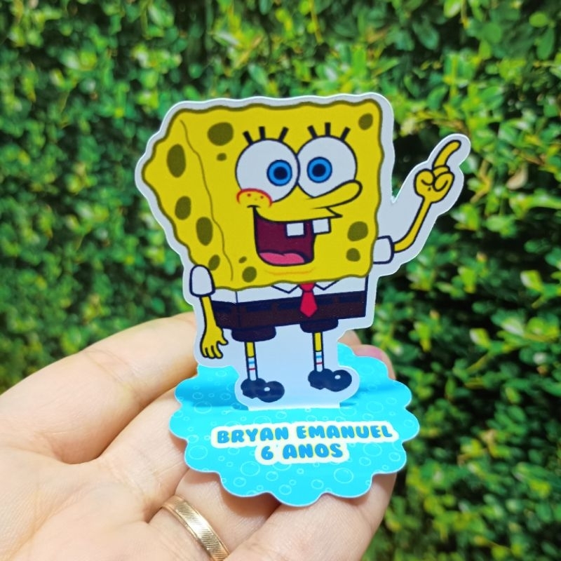 Aplique 3D Bob Esponja personalizada para Caixinha Acrílica 5x5 ou Latinha Lembrancinha