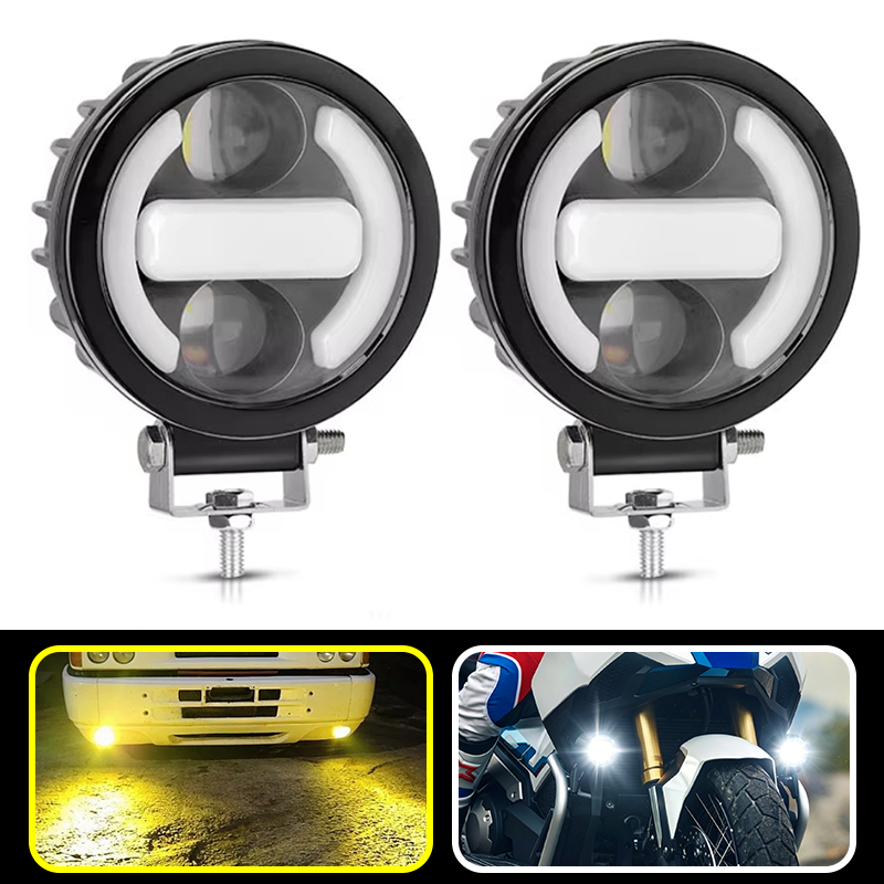 Par Farol Auxiliar LED 120W 18000LM Angel Eye Branco Universal para Carro Moto Jeep