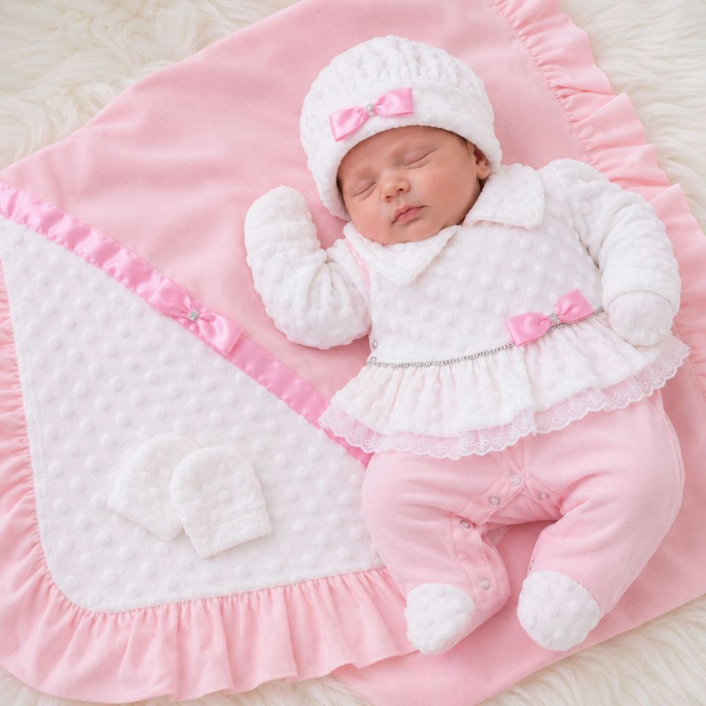 Saída Maternidade Plush Menina Booble Soft Kit 04 Peças Roupas Bebê