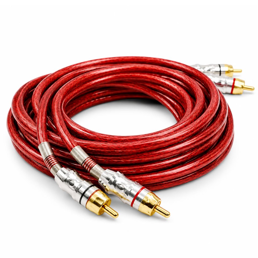 Cabo Rca De 5 Metros Vermelho Blindado Conector Ouro Dupla Blindagem