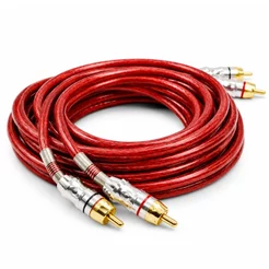 Cabo Rca De 5 Metros Vermelho Blindado Conector Ouro Dupla Blindagem