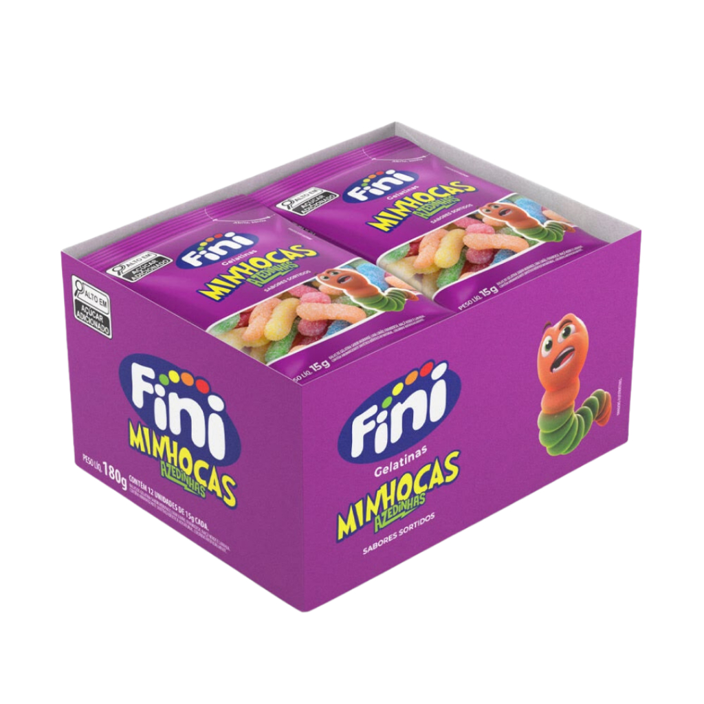 Bala Fini Minhocas Azedinhas 12 Unidades Balas de Gelatina Fini Original
