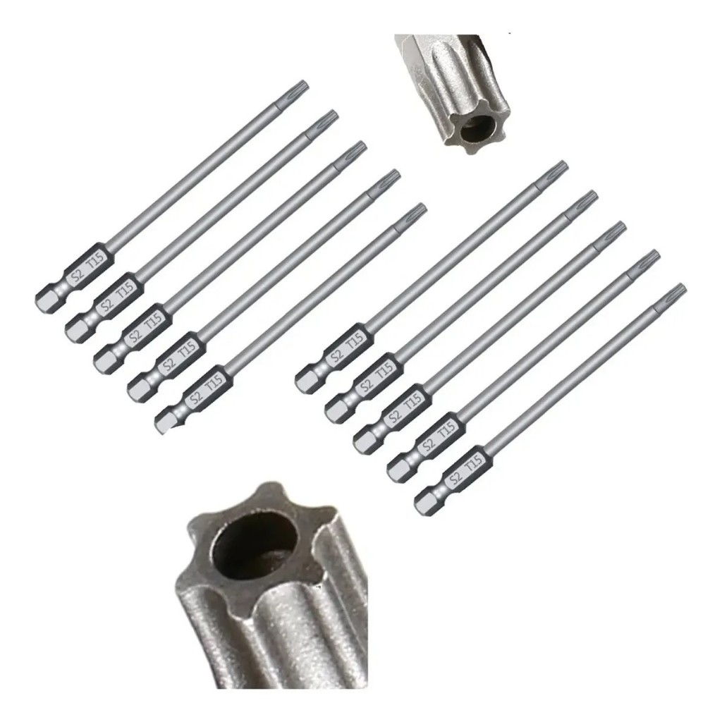 10 Bits Torx T15 X 100 Longo C/furo Guia E Enc 1/4 Mtl
