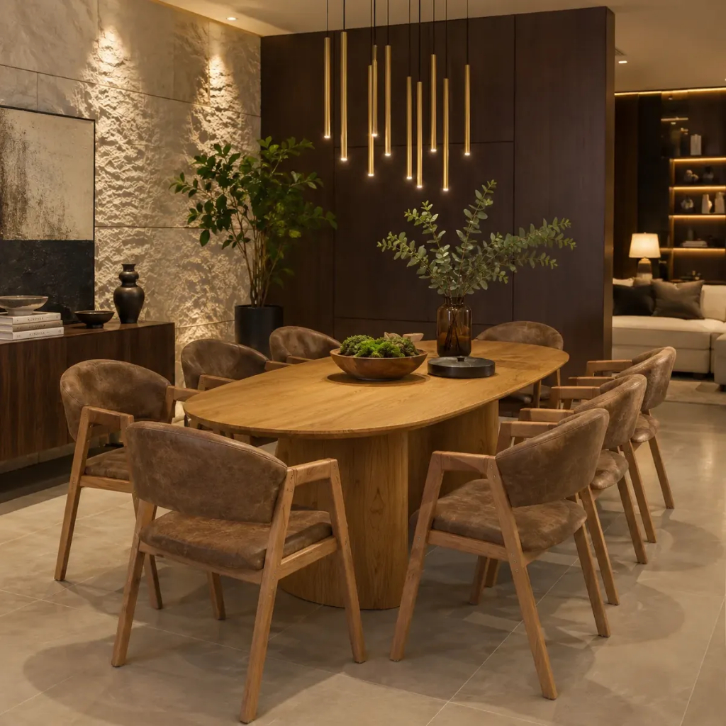 Conjunto Mesa Jantar Savana 220cm Com 6 Cadeiras de Jantar Allegra Moderna Tampo Oval