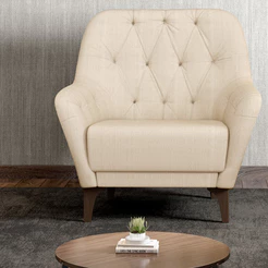 Poltrona Para Sala De Estar Decorativa Com Tachas Base Fixa Blenda M03 Linho Bege - Lyam Decor