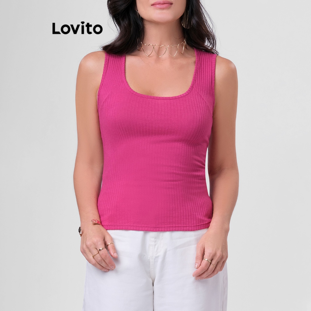 Lovito Regata Feminina Casual de Malha Canelada BRTKB197BRL226