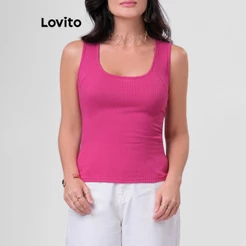 Lovito Regata Feminina Casual de Malha Canelada BRTKB197BRL226
