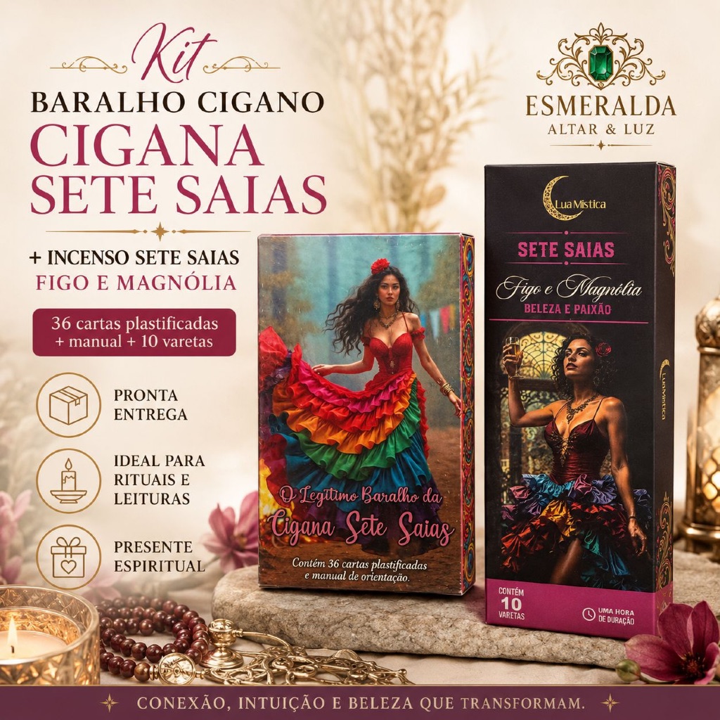 Kit Baralho Cigano Sete Saias 36 Cartas Incenso Sete Saias Lua Mistica Oraculo Taro Tarot