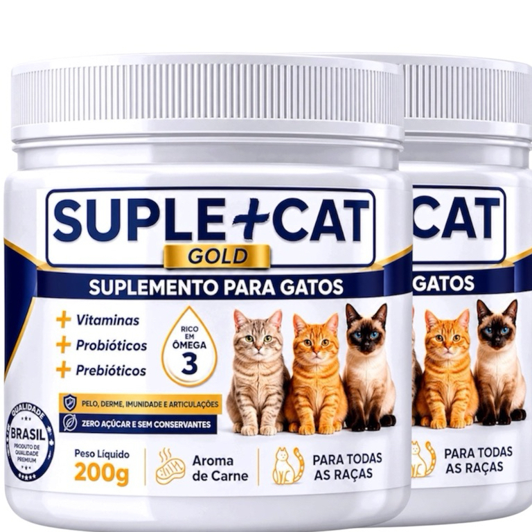 Suplemento Gato Suplemais Cat 400g Queda de Pelos Derme Coceiras Alergias Lambeduras Pele Sensível