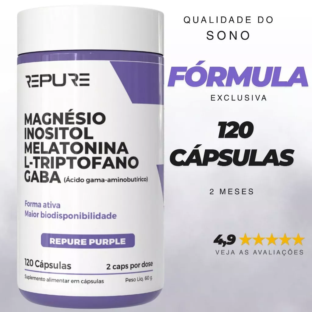 Melatonina Premium C/magnésio Inositol, glicina e triptofano 120 Cápsulas - Repure