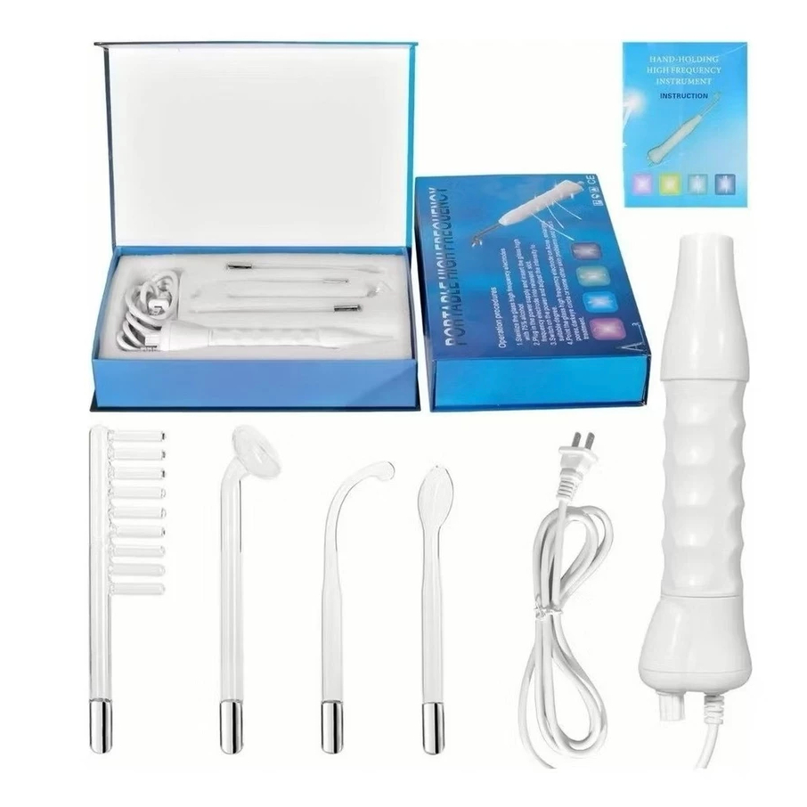 Aparelho Alta Frequência Portátil Para Limpeza De Pele Tratamento Facial e Capilar 4 Eletrodos Eletroterapia