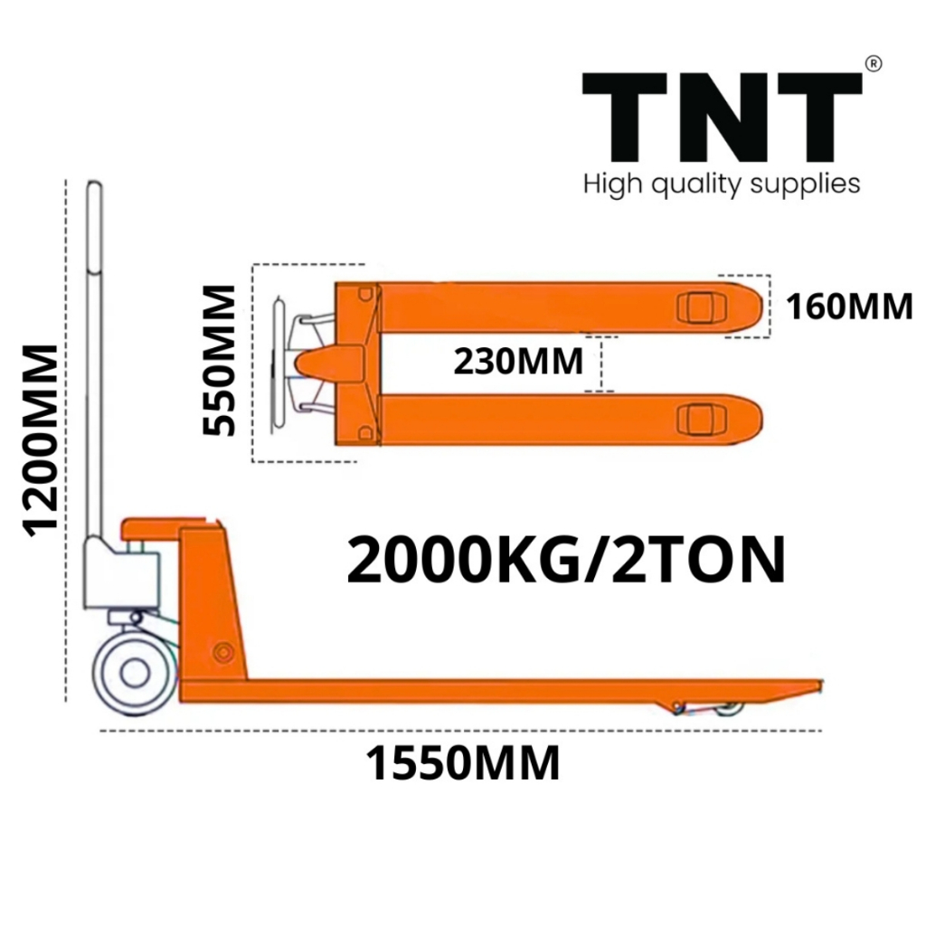 Paleteira Transpallet Manual 2 Toneladas Estreita 1200x550mm 2000KG TNT Rodas Nylon Reforçada · foto 2