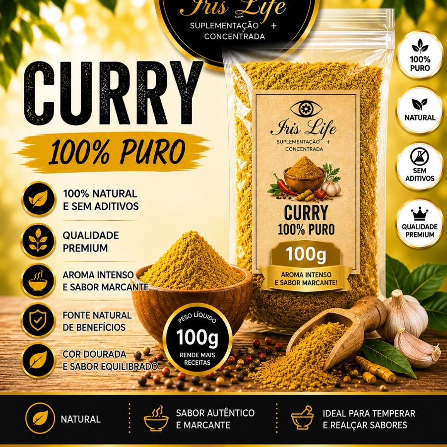 Curry em Pó 100g | 100% Puro Premium | Tempero Natural Aromático | Qualidade Selecionada