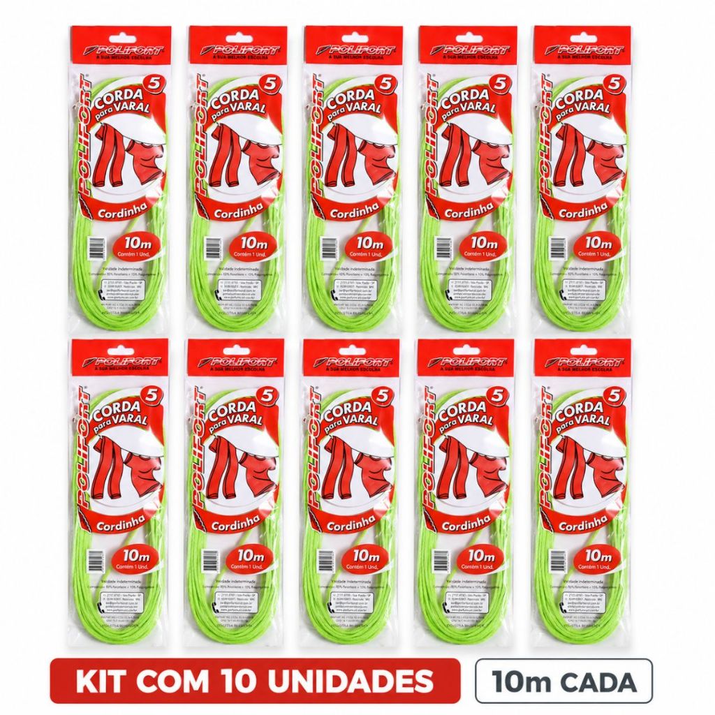 Cordinha Varal Polifort 10m Kit 10 Unidades Para Lavanderia