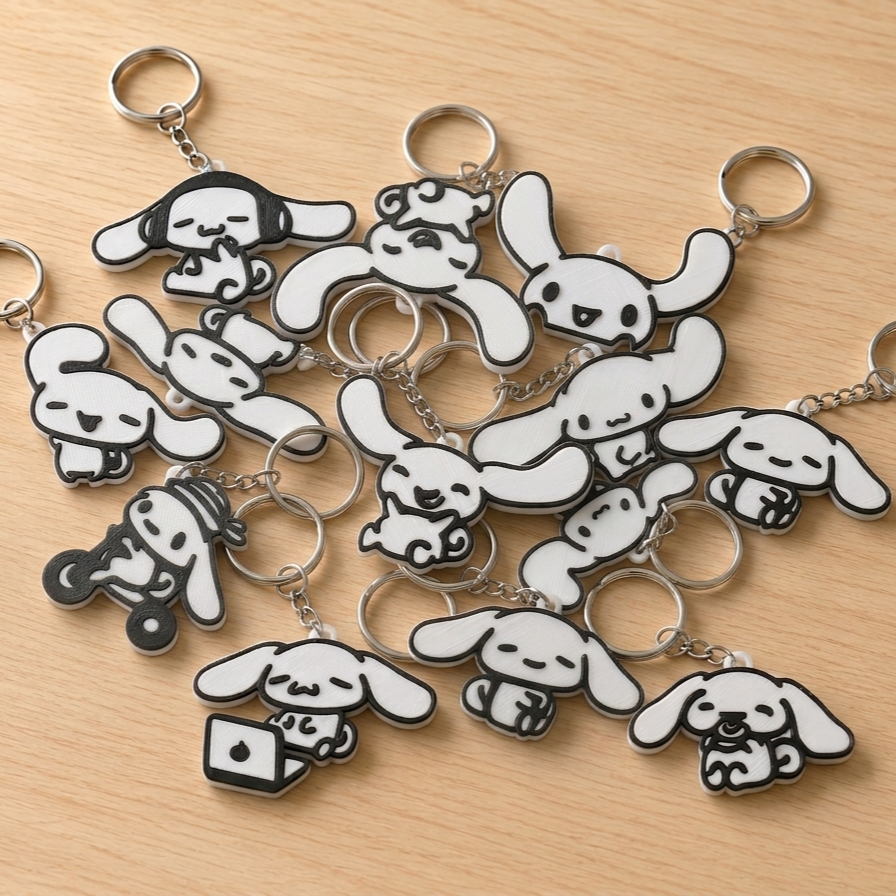 Kit Com 8 Unidades Chaveiro Cinnamoroll Sanrio Kawaii Impressão 3D Lembrancinha Presente Fofo, Geek