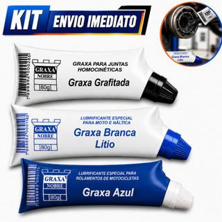 kit 3 graxas, graxa branca 80g, graxa azul, graxa grafitada, kit lubrificante premium