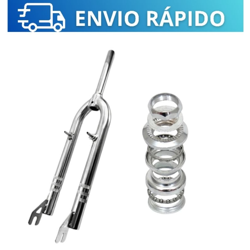 Kit De Garfo Rígido Aro 26 Standard Rosca DNZ + Caixa Direção Cromada Esferado Bike