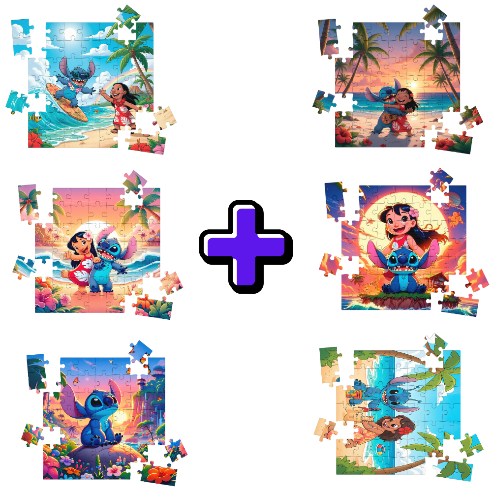 Kit 6 Quebra-cabeças Mdf Infantil Lilo Stitch - 16 Peças Cada Vários Modelos