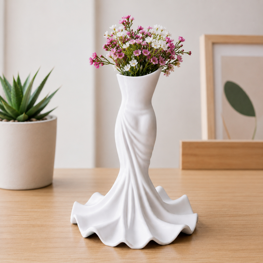Vaso Decorativo Vestido Noiva Porta Canetas Porta Flores Organizador Mesa Escritório Sala Decoração Moderna