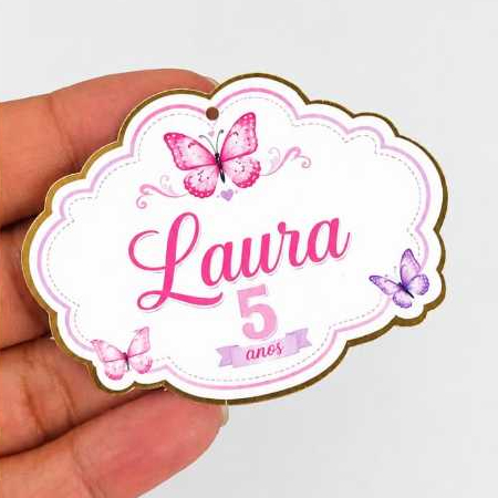 TAG Aplique 3D personalizado - Tema Borboleta Encantada / Lembrancinha Festa Infantil/ FAZEMOS EM QUALUER TEMA