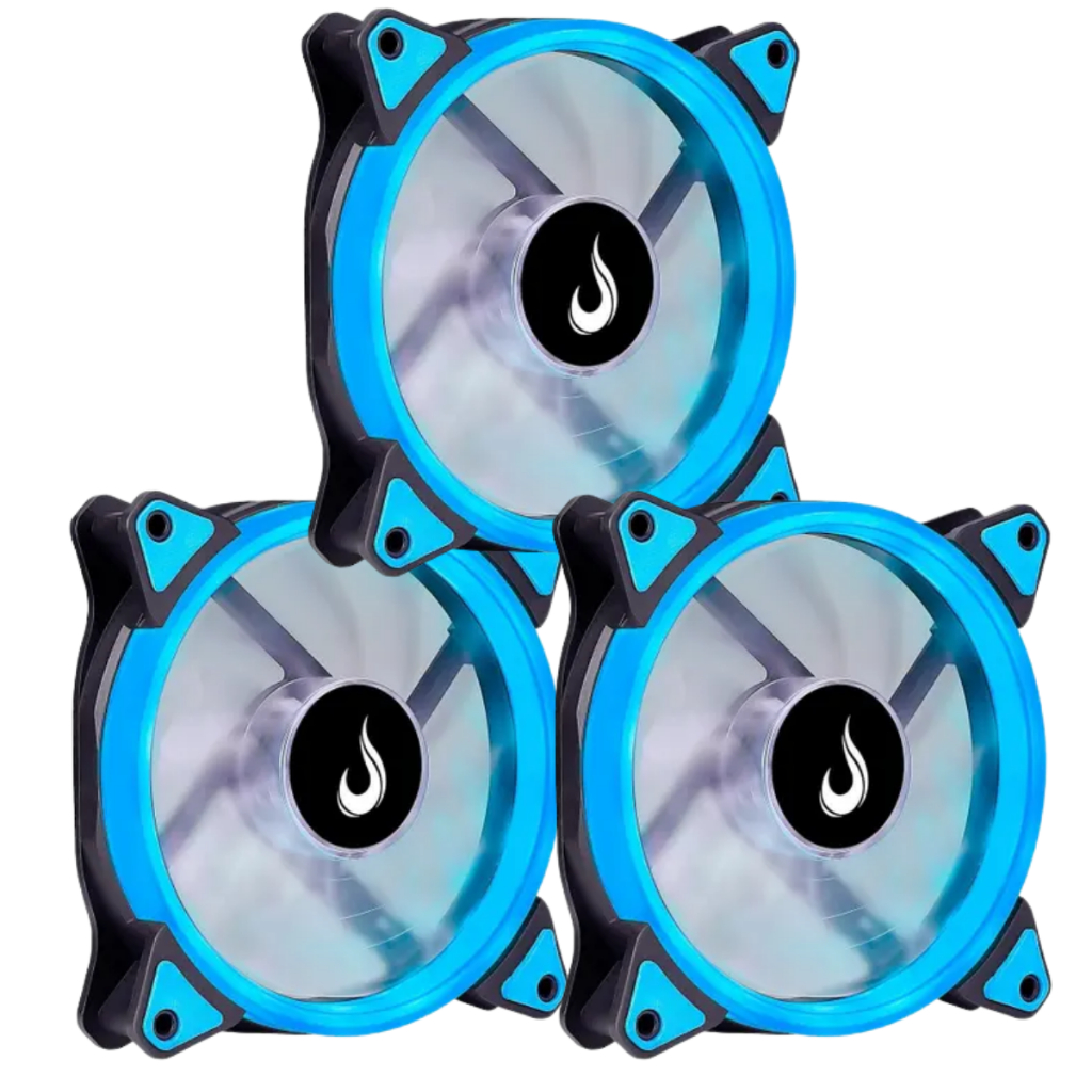 Kit 3 Cooler Fan LED Anel Azul Molex 3pin 120mm para Gabinete Gamer PC Rise Alto Desempenho