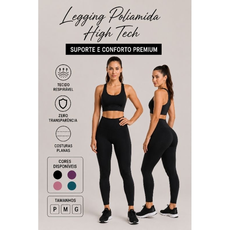 Calça Legging Poliamida Geladinho Esportiva Academia Fitness Lisa Cintura Alta Não Transparente