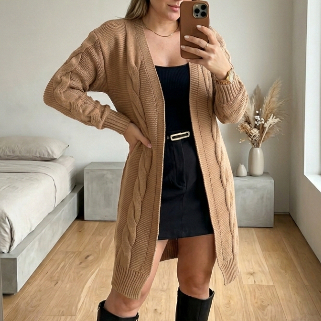 Cardigan Casaco Feminino Tricô Inverno CARDIGAN Sobretudo Kimono Alongado Elegante Frio Chique 2026